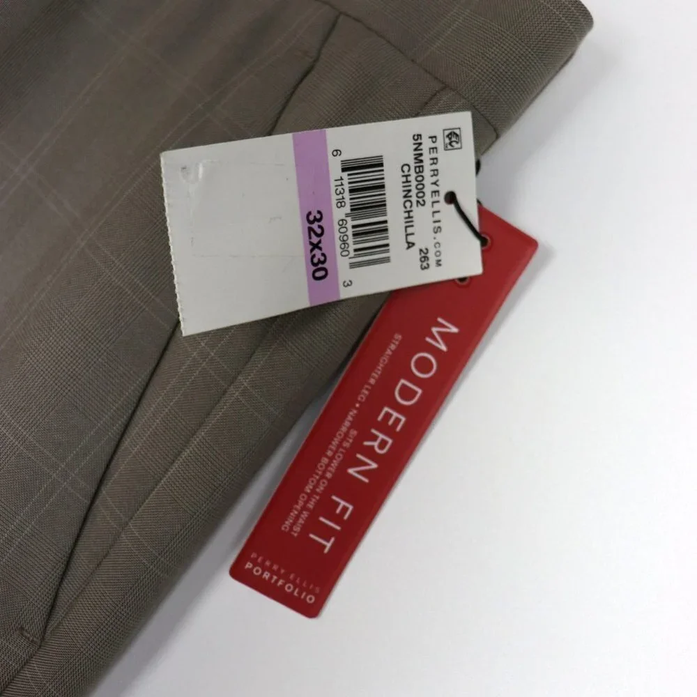NWT Perry Ellis Plaid Check Modern Fit Straight Leg Tan Mens Pants - Picture 8 of 8